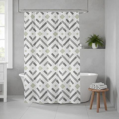 Cortina De Baño Tela Diseño Geométrico Moderno 180x180 Cm