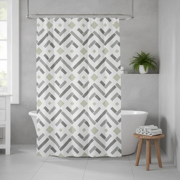 Cortina De Baño Tela Diseño Geométrico Moderno 180x180 Cm 1