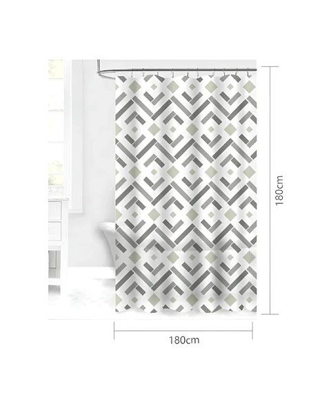 Cortina De Baño Tela Diseño Geométrico Moderno 180x180 Cm