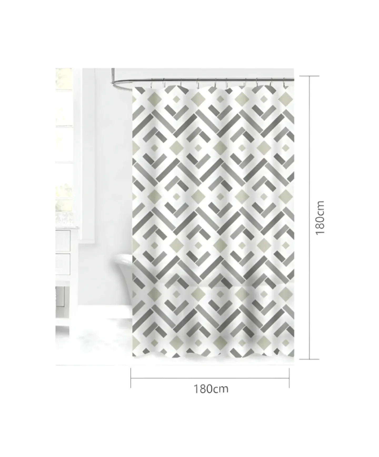 Cortina De Baño Tela Diseño Geométrico Moderno 180x180 Cm 2