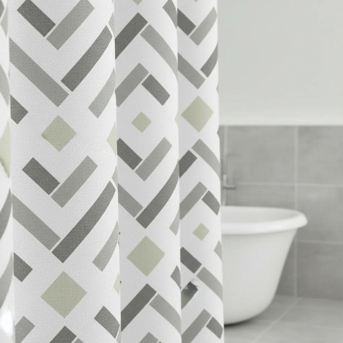 Cortina De Baño Tela Diseño Geométrico Moderno 180x180 Cm 3