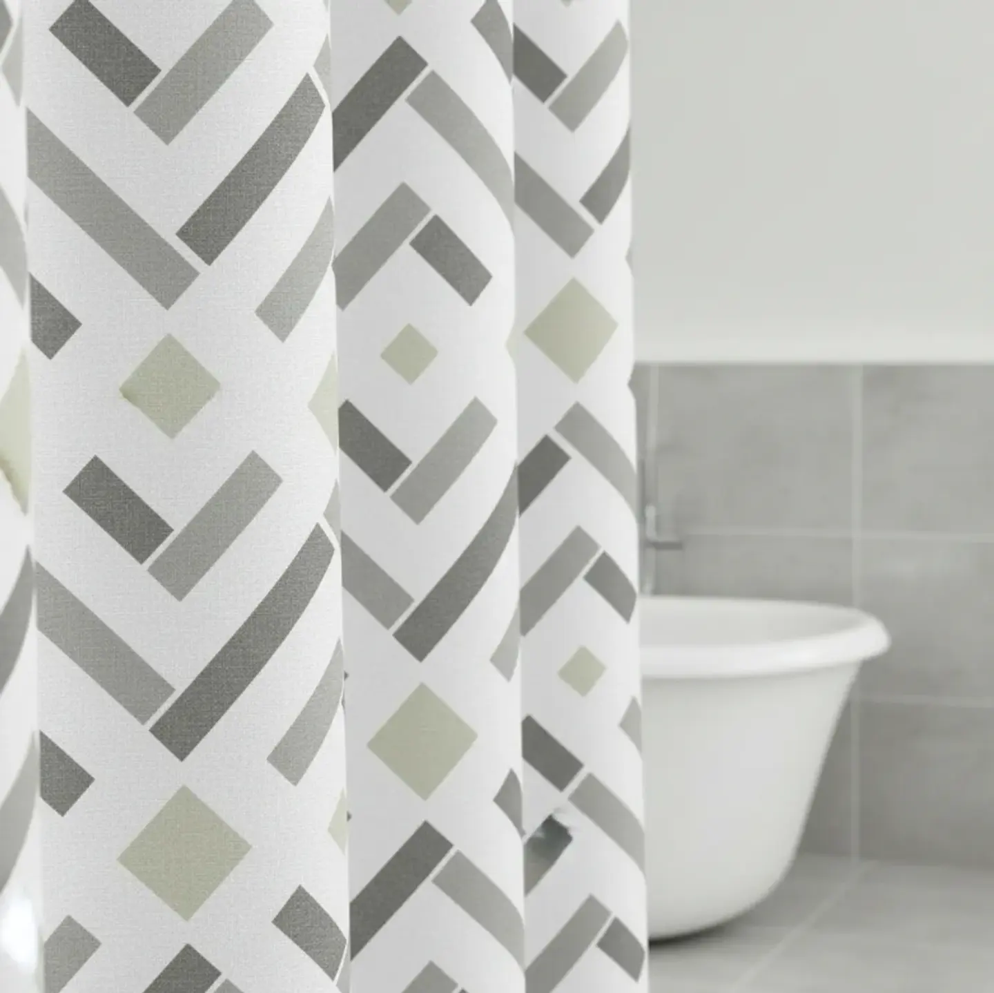 Cortina De Baño Tela Diseño Geométrico Moderno 180x180 Cm 3