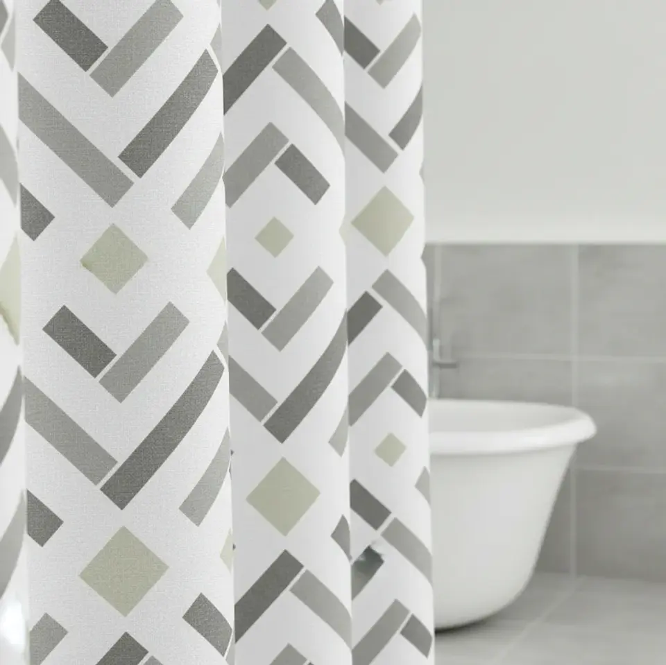 Cortina De Baño Tela Diseño Geométrico Moderno 180x180 Cm 3