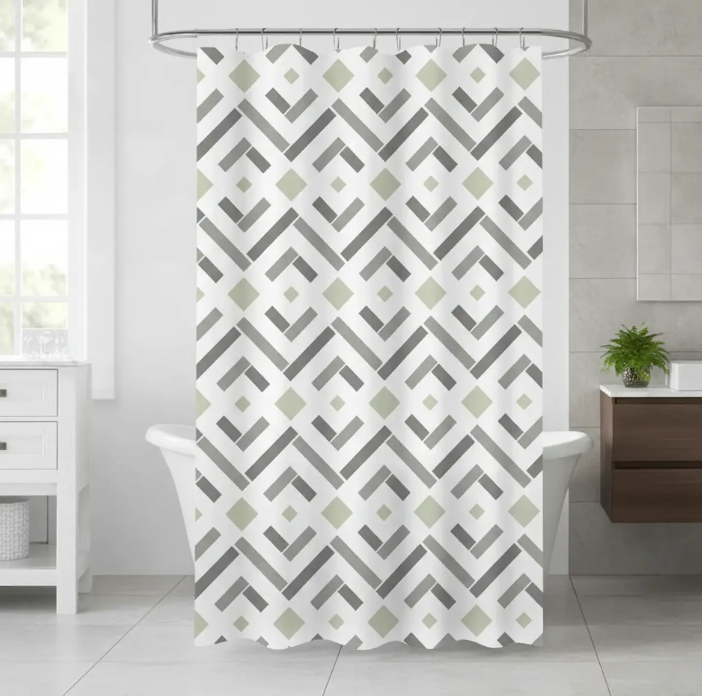 Cortina De Baño Tela Diseño Geométrico Moderno 180x180 Cm 4
