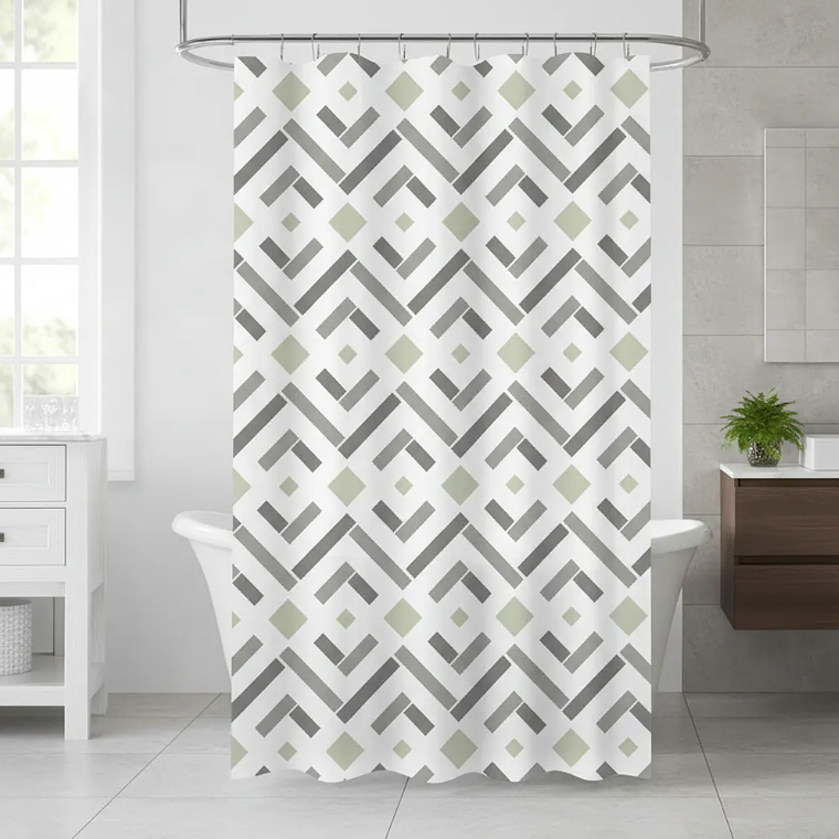 Cortina De Baño Tela Diseño Geométrico Moderno 180x180 Cm 4