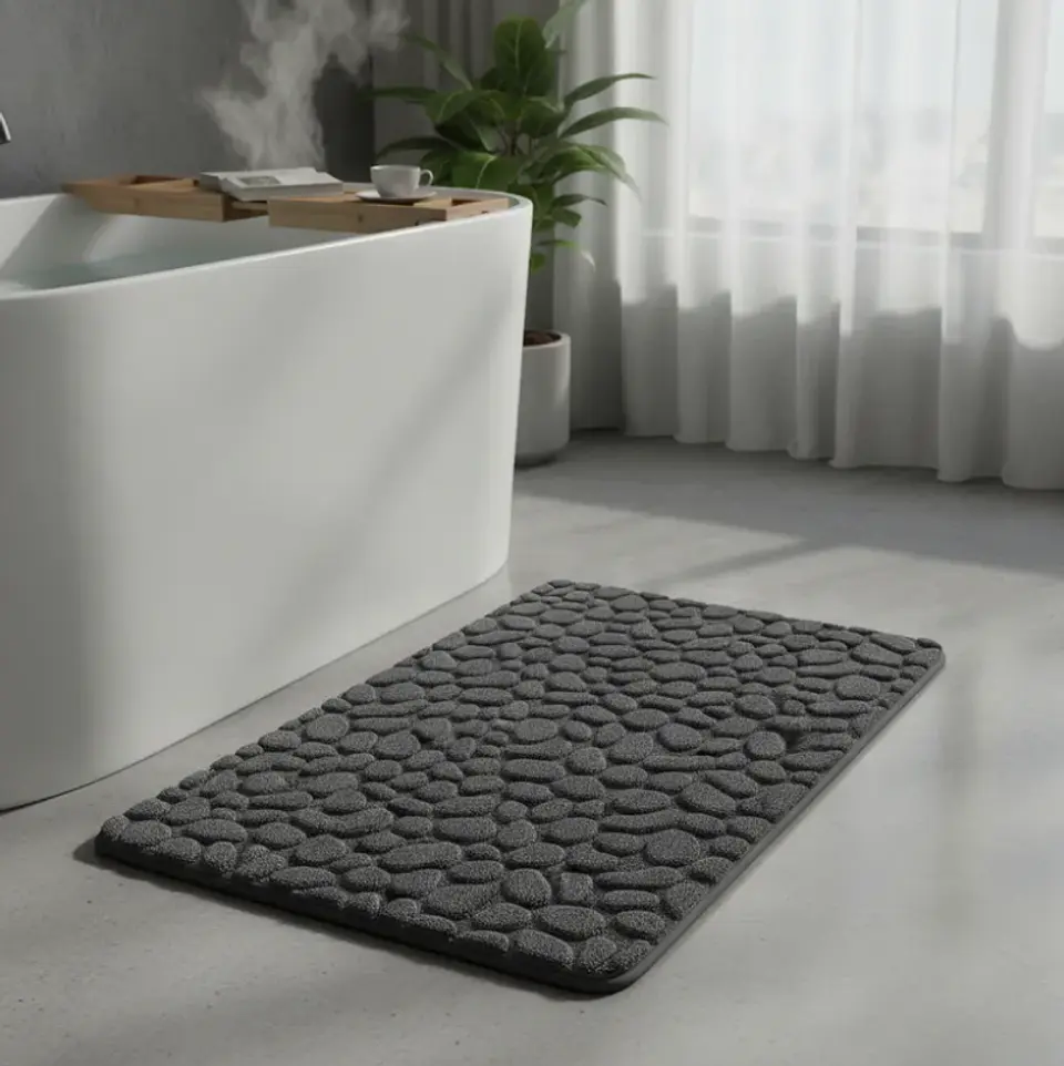 Alfombra De Baño Absorbente Antideslizante Diseño Piedra 60x40 1