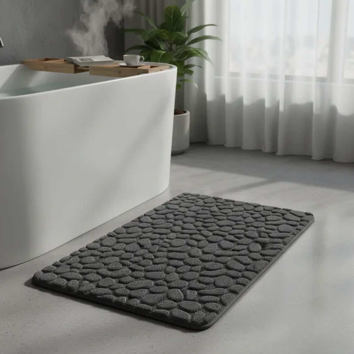 Alfombra De Baño Antideslizante Absorbente Diseño Piedra 80x50 2