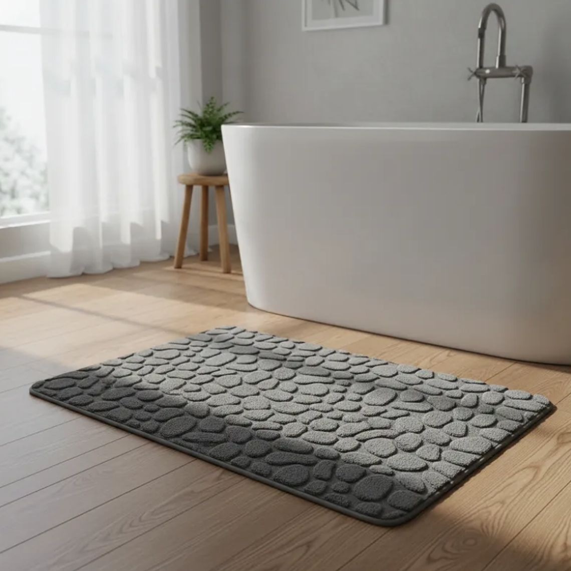 Alfombra De Baño Antideslizante Absorbente Diseño Piedra 80x50 3