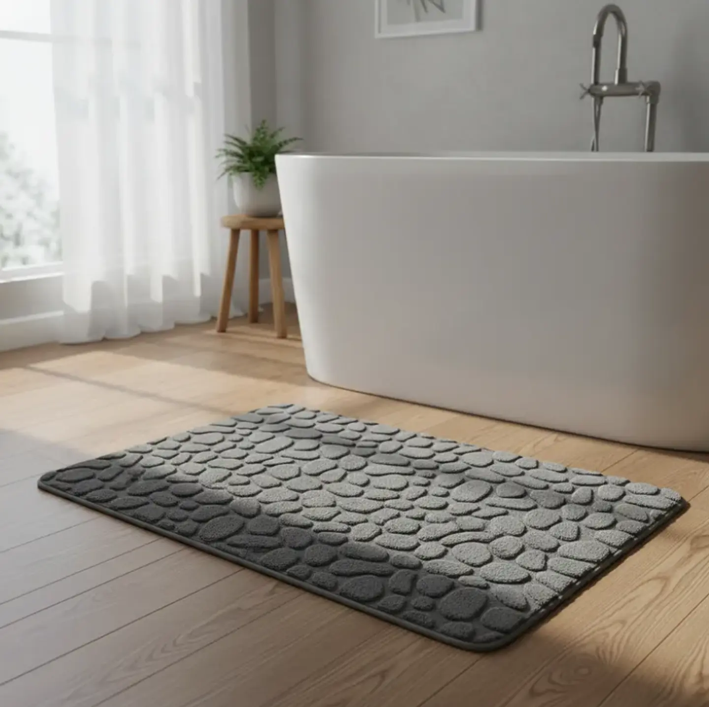 Alfombra De Baño Antideslizante Absorbente Diseño Piedra 80x50 3