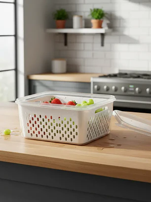 Contenedor Organizador Refrigerador Con Escurridor Y Tapa