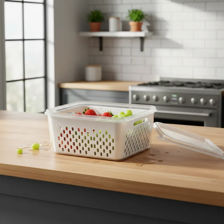 Contenedor Organizador Refrigerador Con Escurridor Y Tapa 2