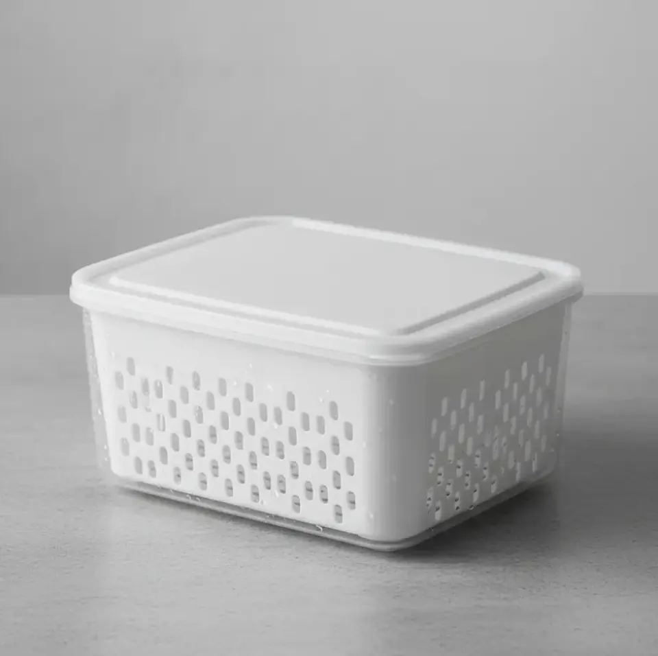 Contenedor Organizador Refrigerador Con Escurridor Y Tapa 7
