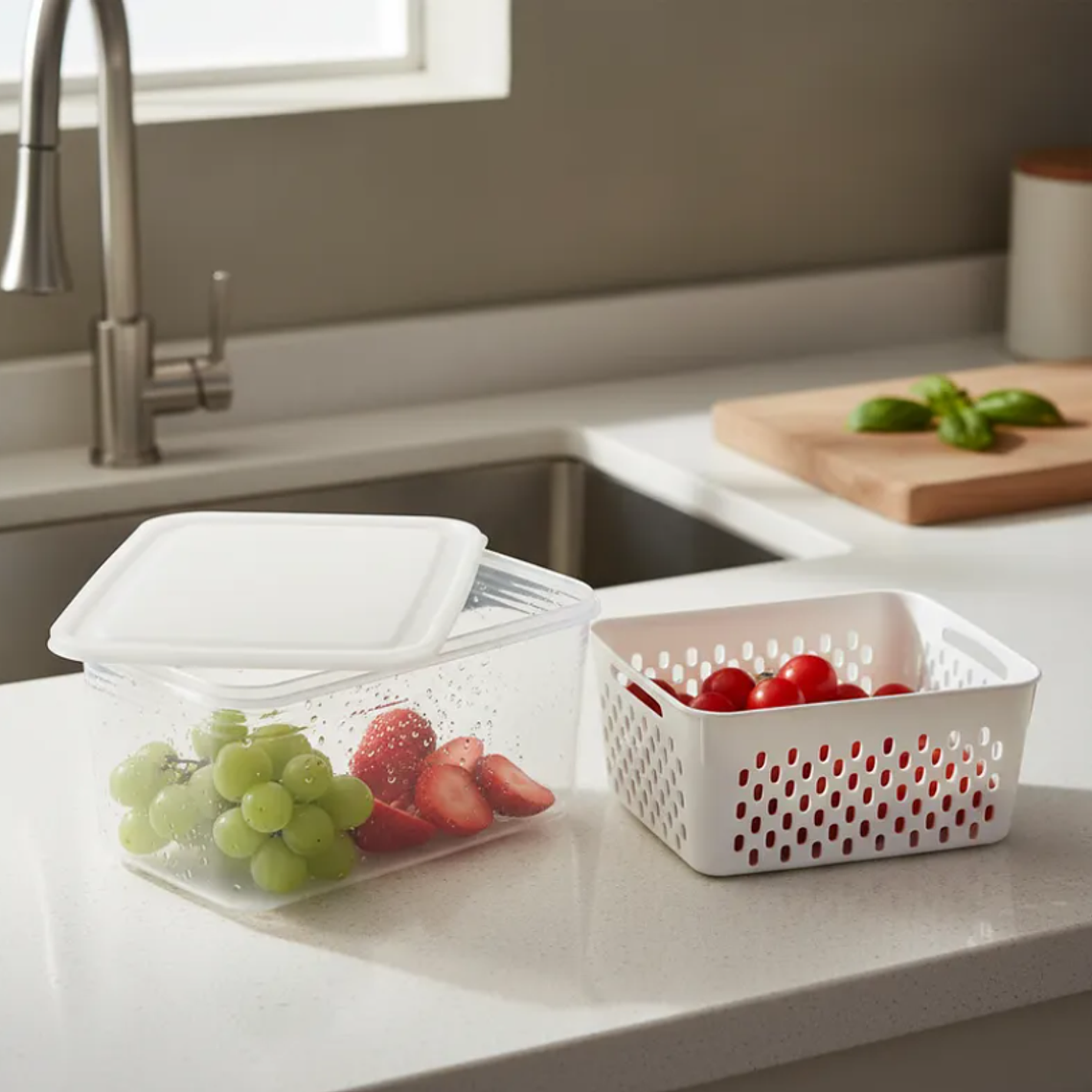 Contenedor Organizador Refrigerador Con Escurridor Y Tapa 4