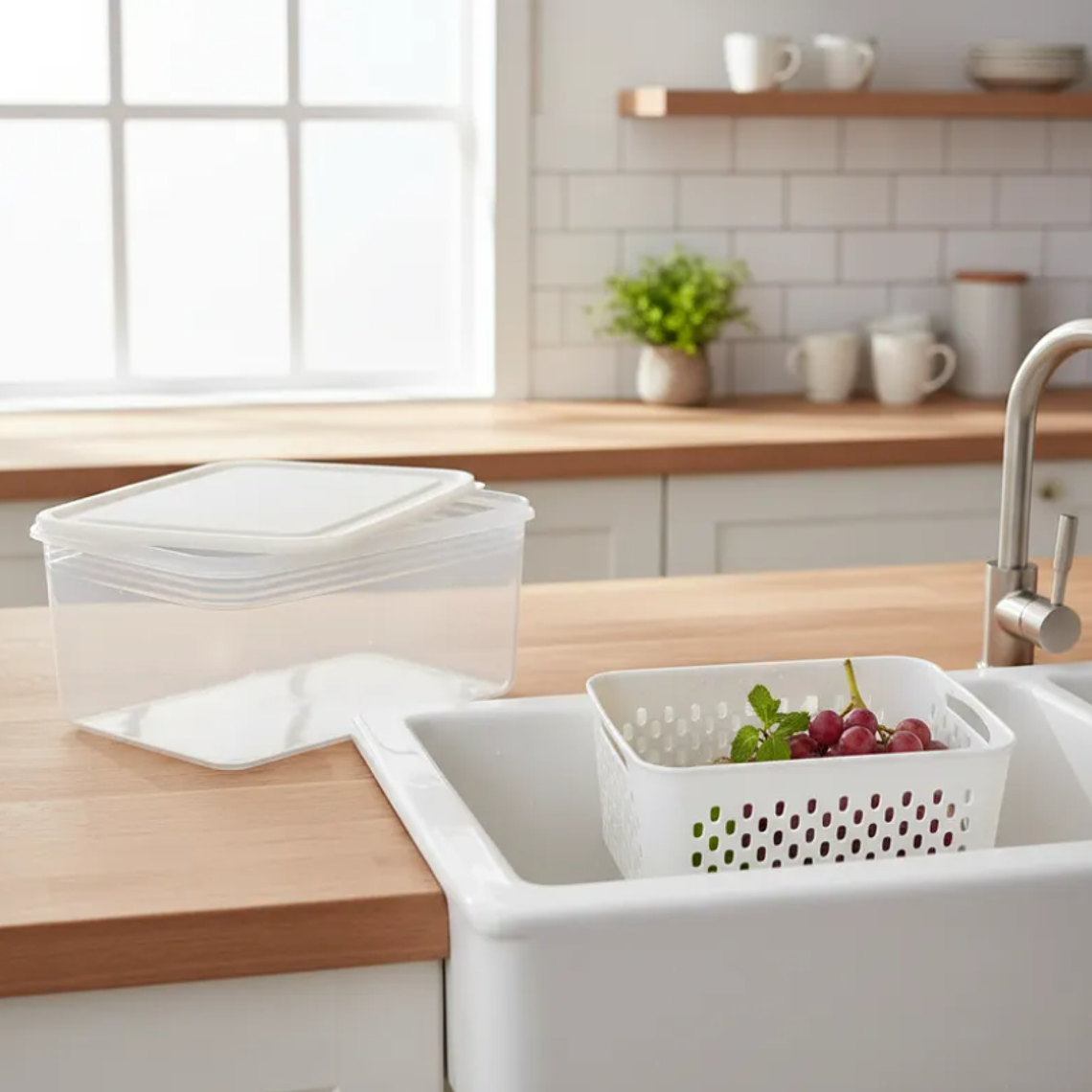 Contenedor Organizador Refrigerador Con Escurridor Y Tapa 3