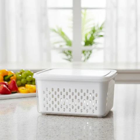 Contenedor Organizador Refrigerador Con Escurridor Y Tapa