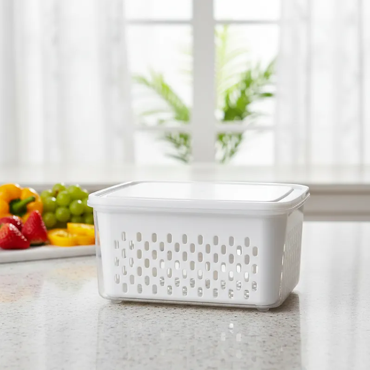 Contenedor Organizador Refrigerador Con Escurridor Y Tapa 1