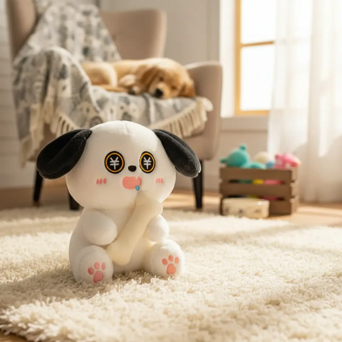 Peluche Perro Kawaii Con Hueso Juguete Suave 21cm 4