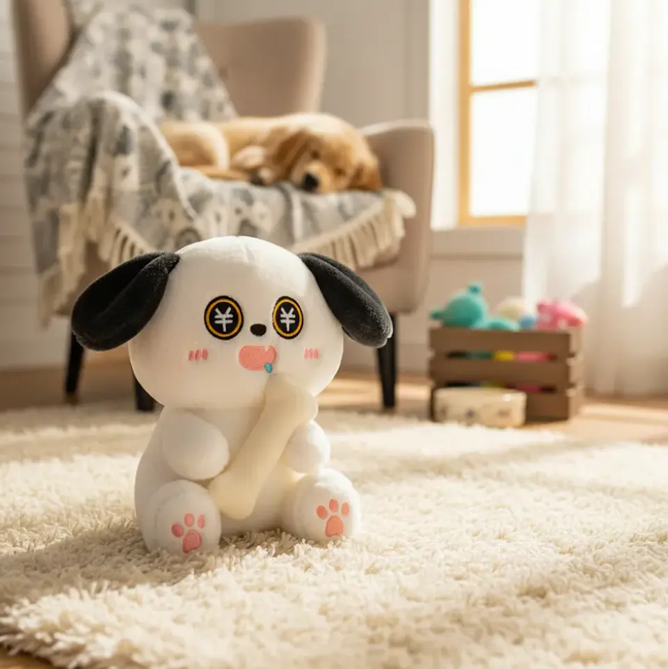 Peluche Perro Kawaii Con Hueso Juguete Suave 21cm 4