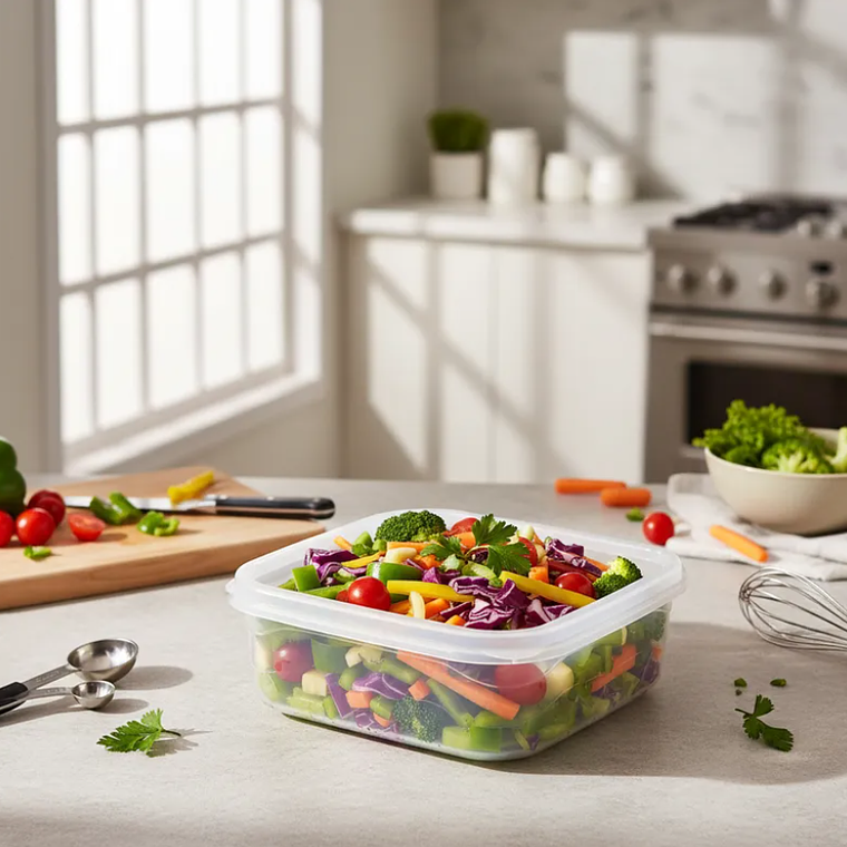 Contenedor Plástico Cuadrado 250ml con Tapa 6