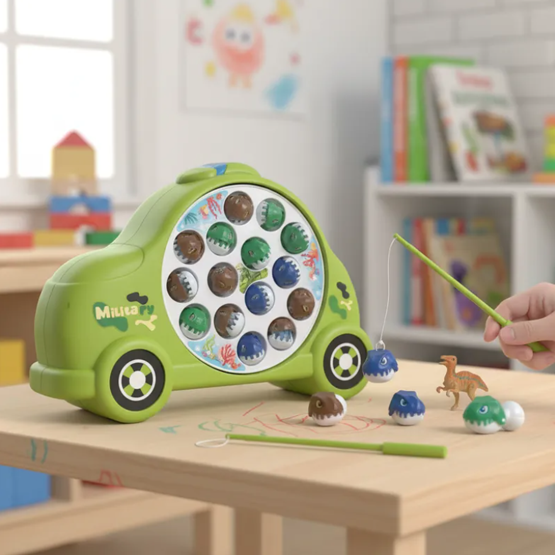 Juego De Pesca Milagrosa Dinosaurios Forma De Auto Juguete  2