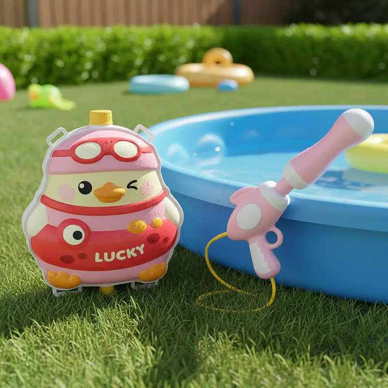 Pistola De Agua Mochila Pato Rosa Para Niños 1
