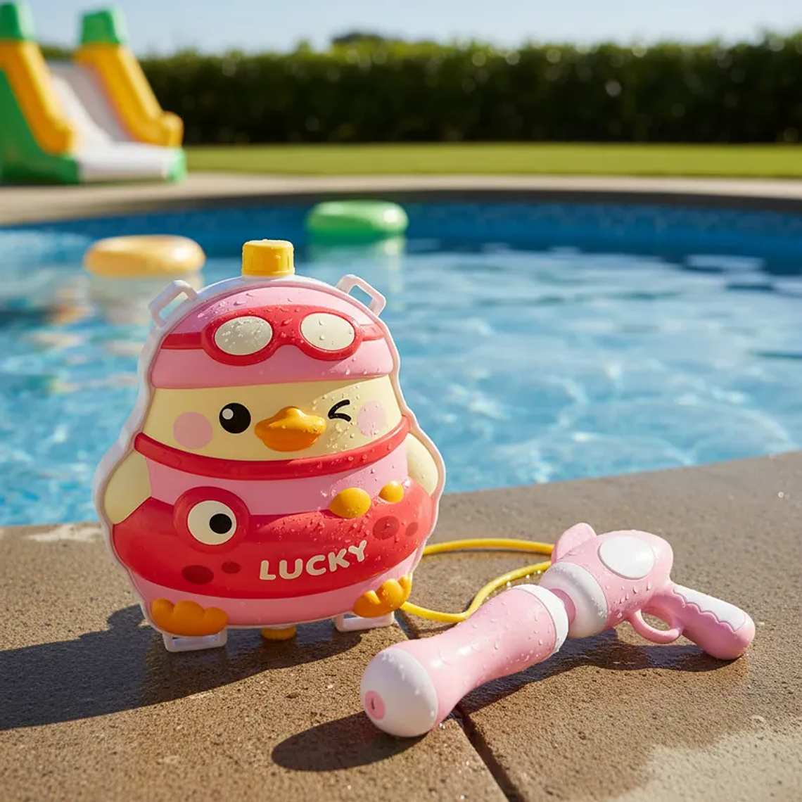 Pistola De Agua Mochila Pato Rosa Para Niños 3