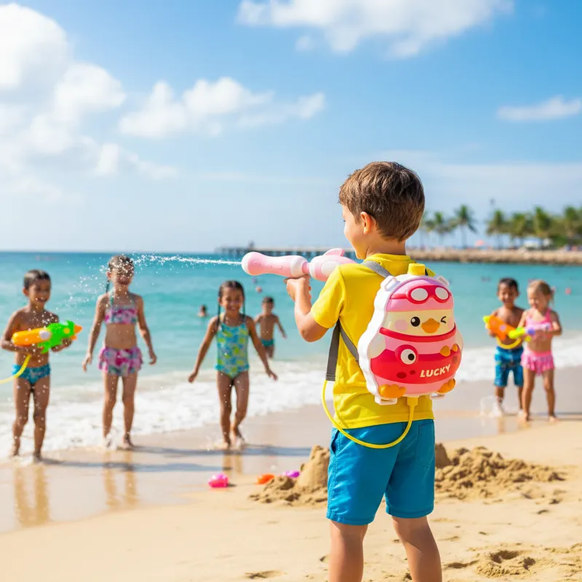 Pistola De Agua Mochila Pato Rosa Para Niños 5