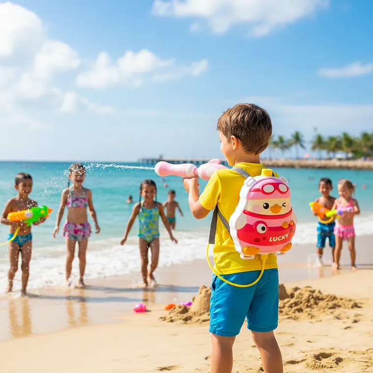 Pistola De Agua Mochila Pato Rosa Para Niños 5