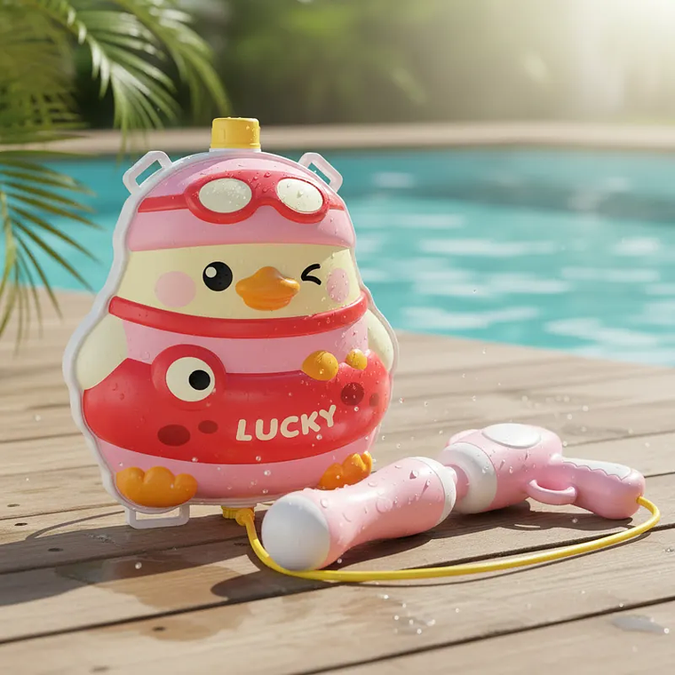 Pistola De Agua Mochila Pato Rosa Para Niños 6