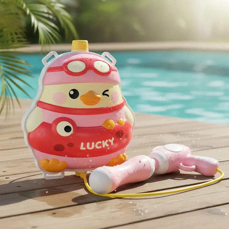 Pistola De Agua Mochila Pato Rosa Para Niños 6