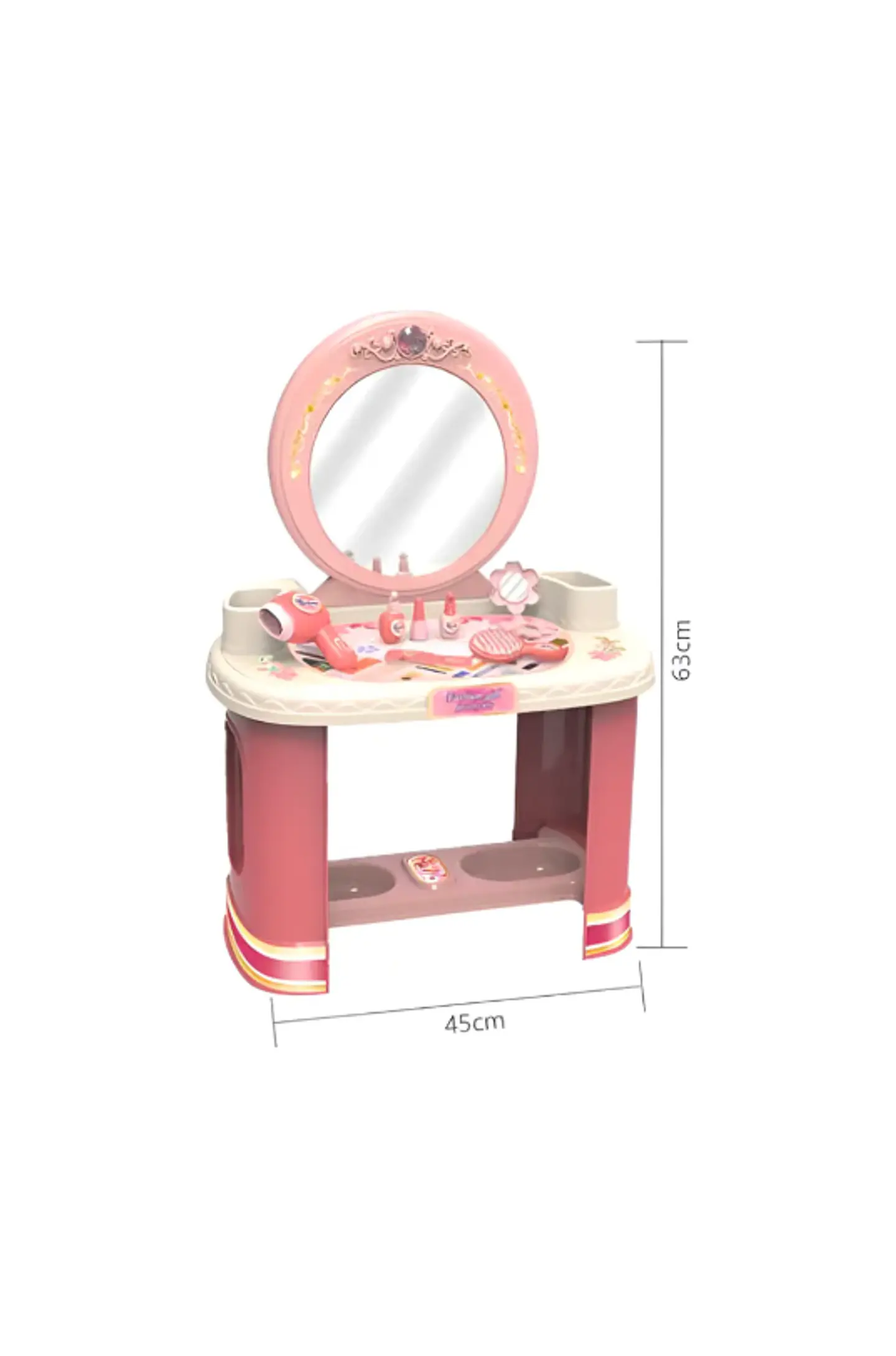 Tocador De Juguete Para Niñas Con Espejo Y Accesorios Rosado 3