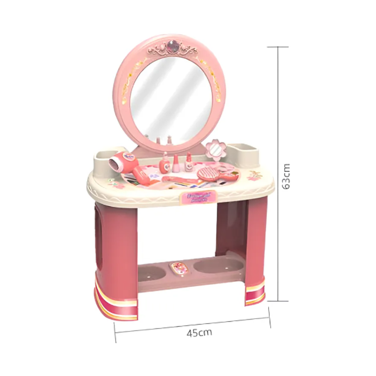 Tocador De Juguete Para Niñas Con Espejo Y Accesorios Rosado 3