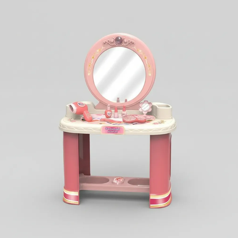 Tocador De Juguete Para Niñas Con Espejo Y Accesorios Rosado 2