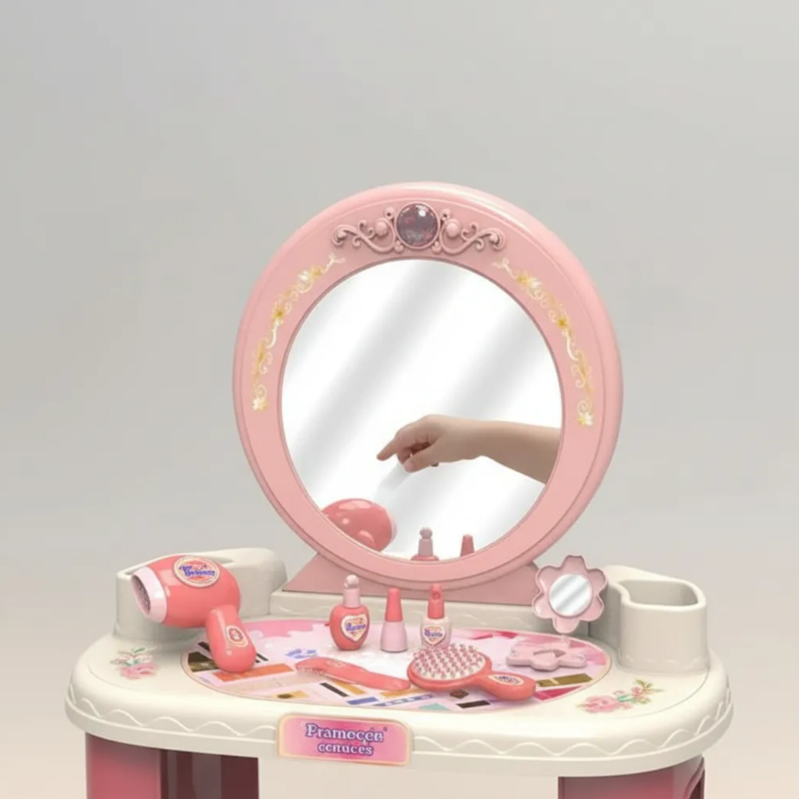 Tocador De Juguete Para Niñas Con Espejo Y Accesorios Rosado 4