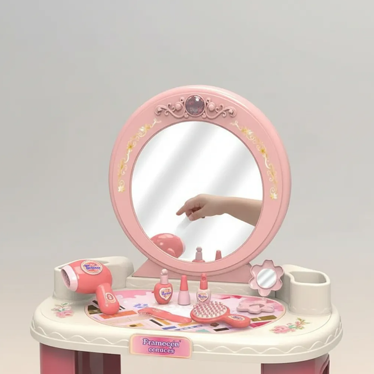 Tocador De Juguete Para Niñas Con Espejo Y Accesorios Rosado 4