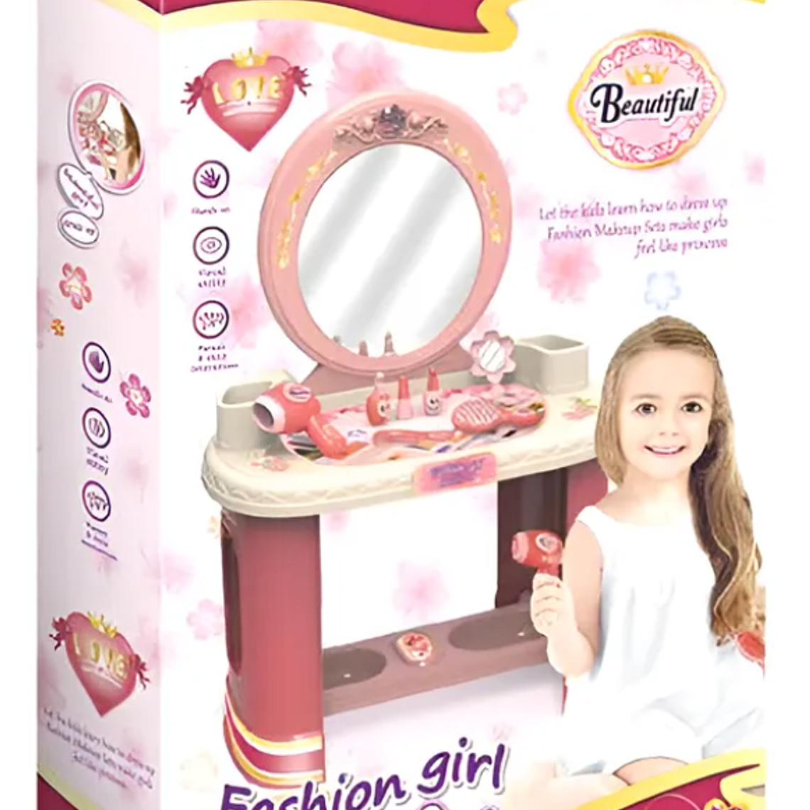 Tocador De Juguete Para Niñas Con Espejo Y Accesorios Rosado 5