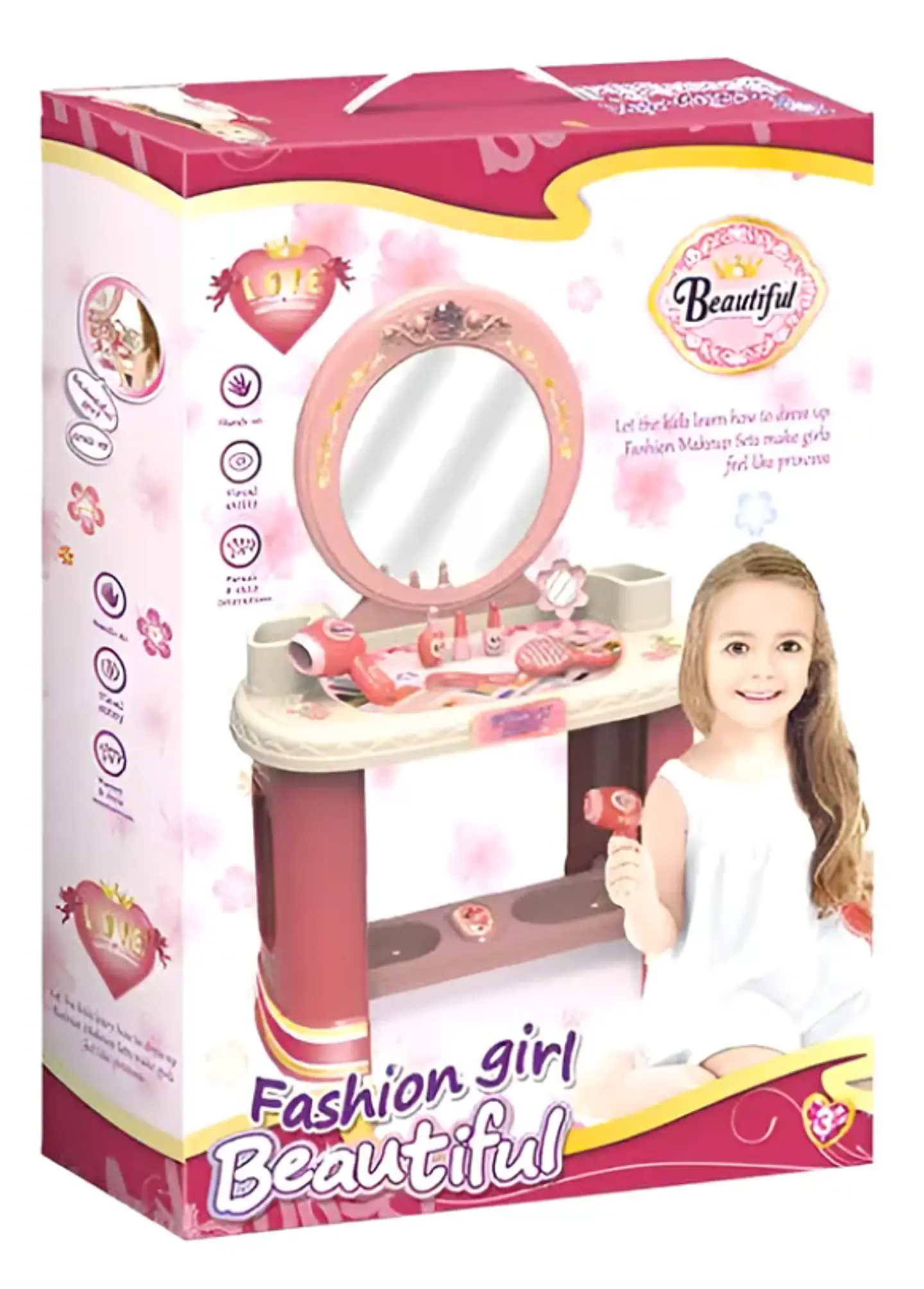 Tocador De Juguete Para Niñas Con Espejo Y Accesorios Rosado 5