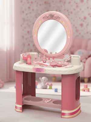 Tocador De Juguete Para Niñas Con Espejo Y Accesorios Rosado