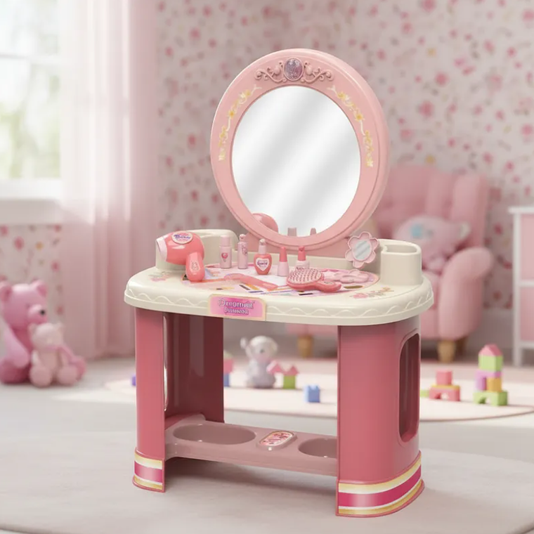 Tocador De Juguete Para Niñas Con Espejo Y Accesorios Rosado 1