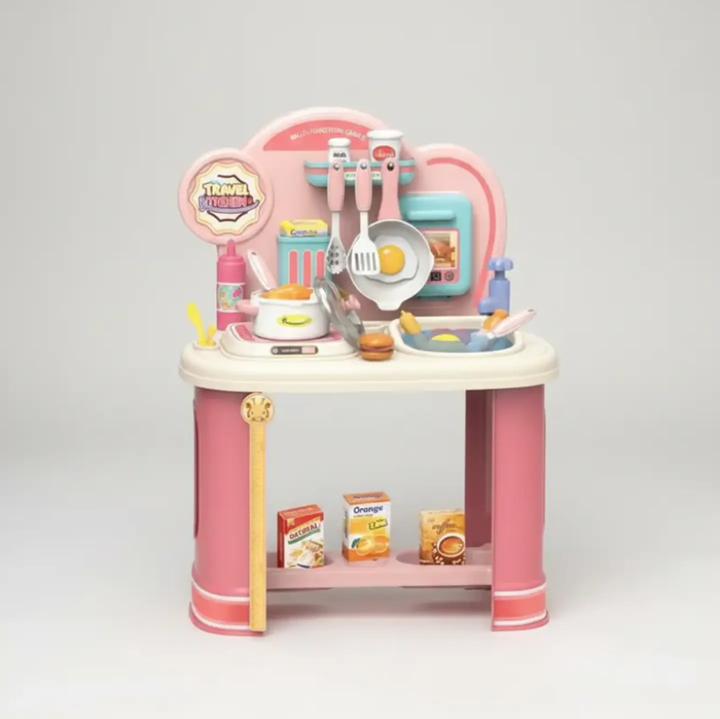 Cocinita De Juguete Infantil Rosada Con Accesorios Para Niñas 5
