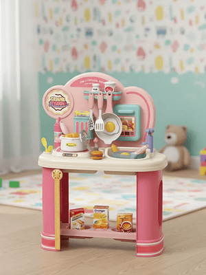 Cocinita De Juguete Infantil Rosada Con Accesorios Para Niñas