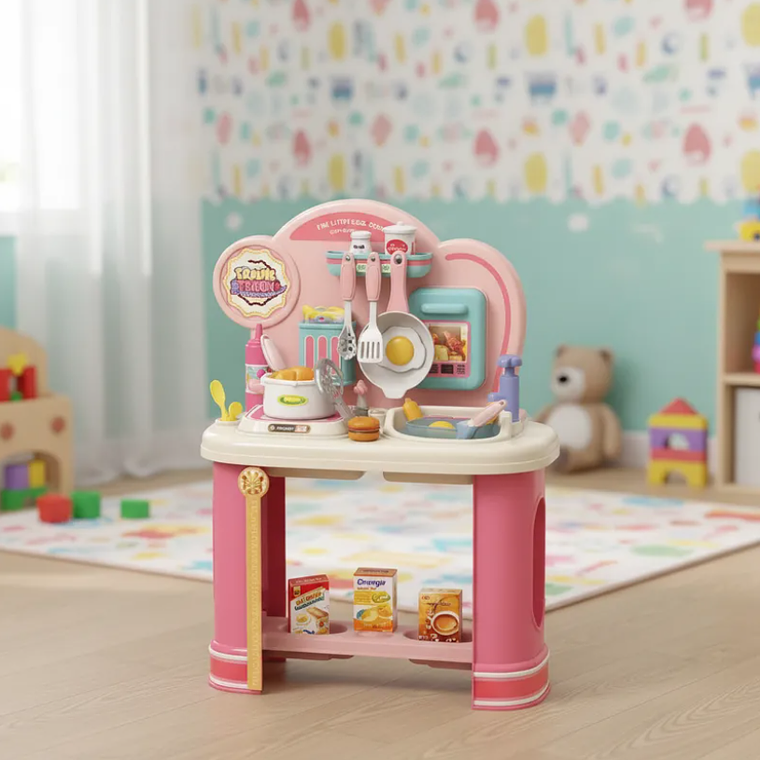 Cocinita De Juguete Infantil Rosada Con Accesorios Para Niñas 1