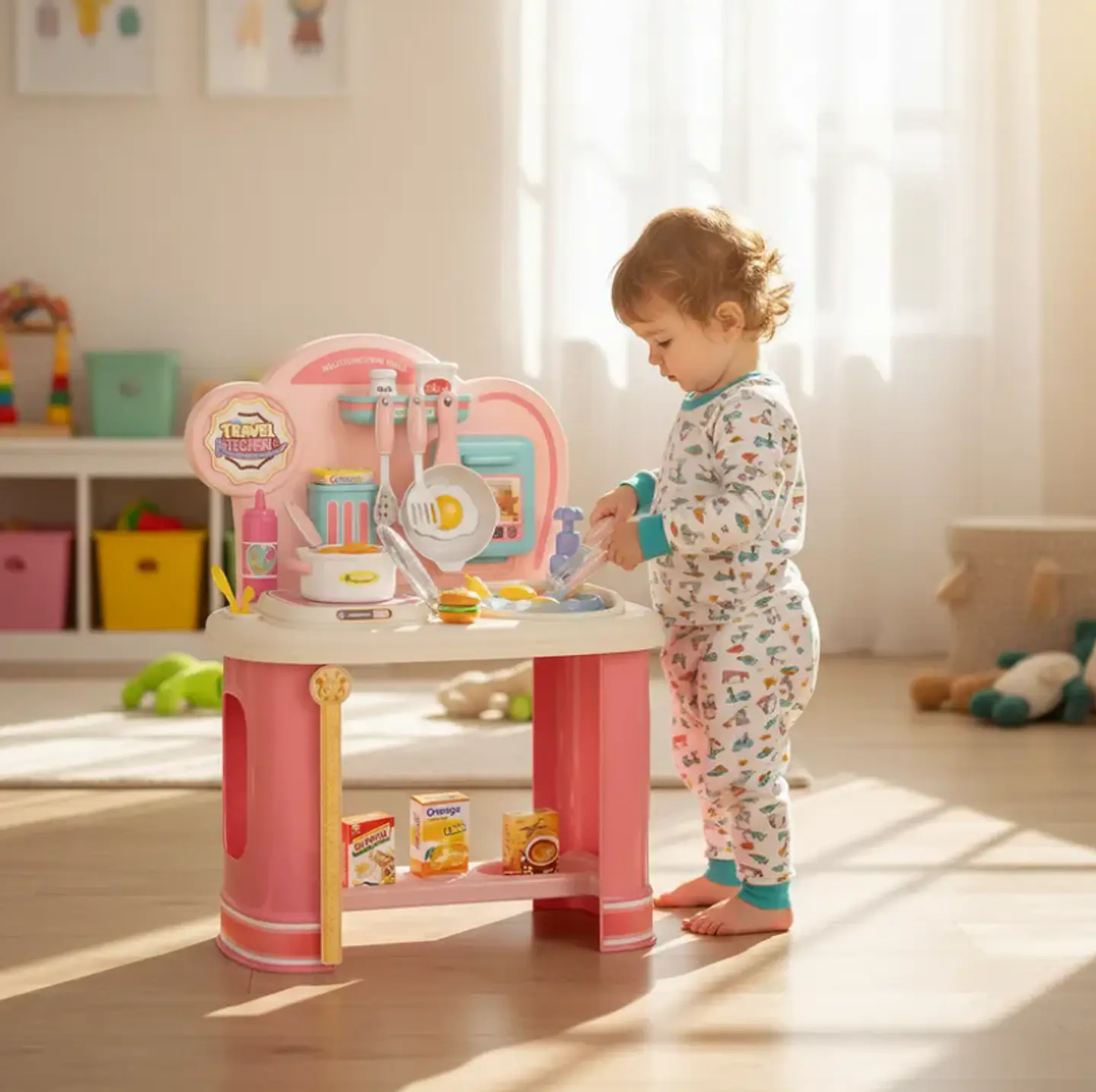 Cocinita De Juguete Infantil Rosada Con Accesorios Para Niñas 6