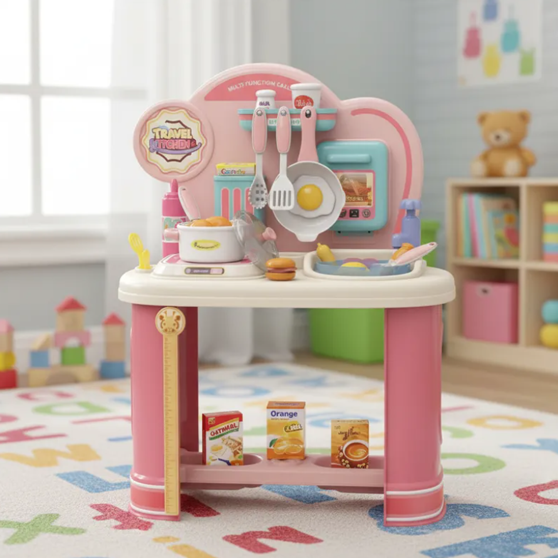 Cocinita De Juguete Infantil Rosada Con Accesorios Para Niñas 2