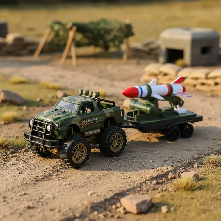 Camioneta Militar Juguete Con Remolque Lanzamisiles 45cm 4
