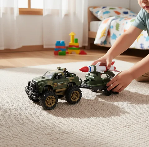Camioneta Militar Juguete Con Remolque Lanzamisiles 45cm