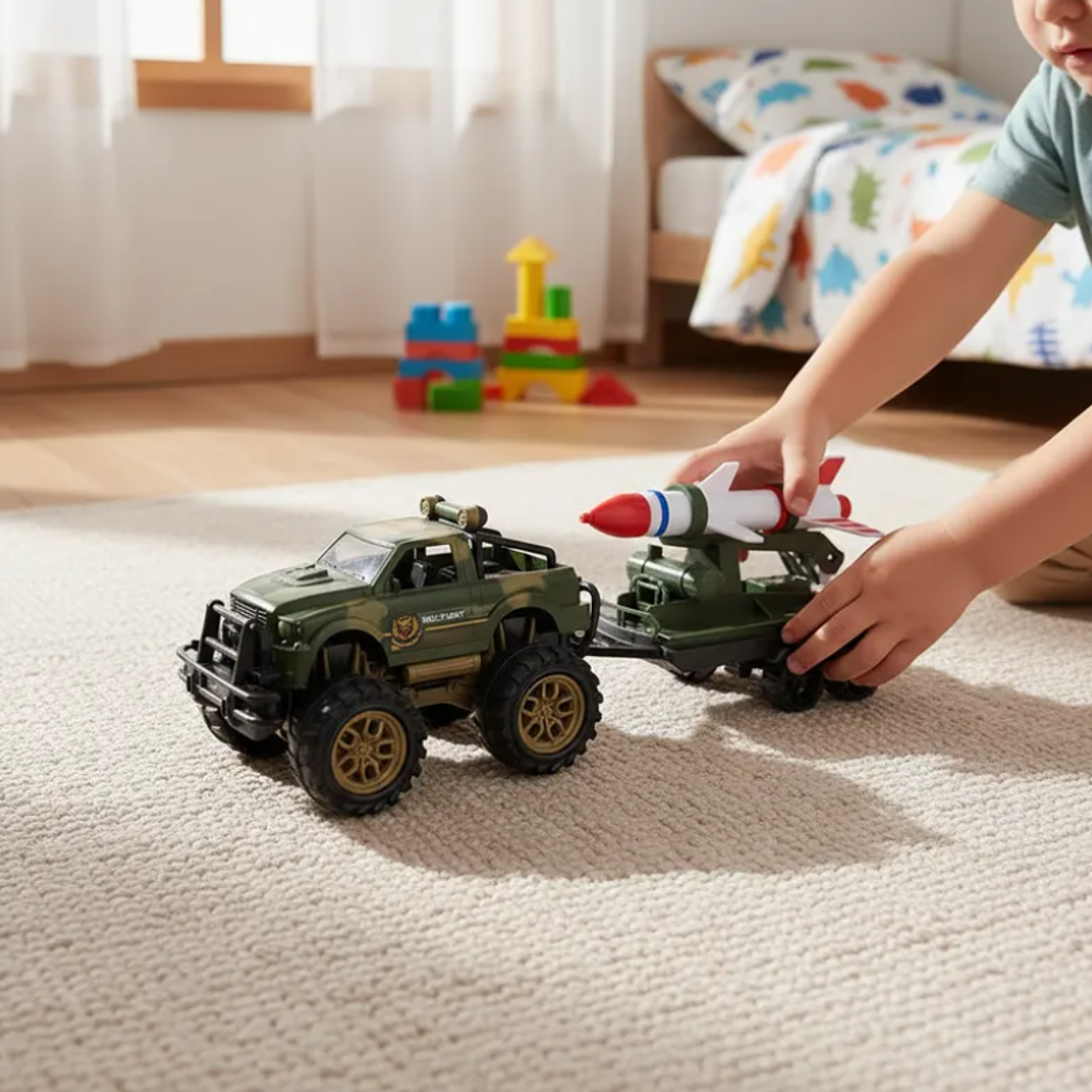 Camioneta Militar Juguete Con Remolque Lanzamisiles 45cm 1