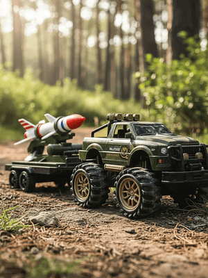Camioneta Militar Juguete Con Remolque Lanzamisiles 45cm