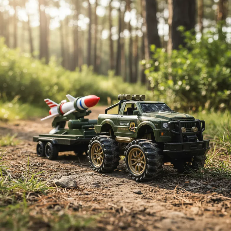Camioneta Militar Juguete Con Remolque Lanzamisiles 45cm 2