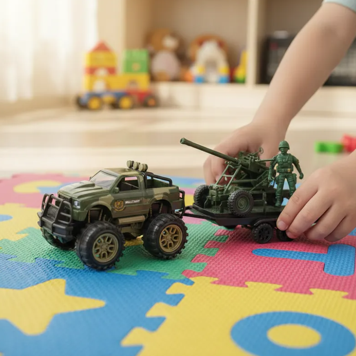 Set Juguete Camioneta Militar Con Cañón Y Soldado 42cm 3